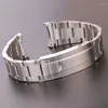 Watch Bands 20mm 316L Stainless Steel Watchbands Bracelet Silver Brushed Metal Curved End Replacement Link Deployment Clasp Strap