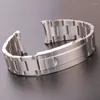 Uhrenarmbänder, 20 mm, 316L-Edelstahl, Armband, silberfarbenes, gebürstetes Metall, gebogenes Ende, Ersatzglieder-Faltschließe