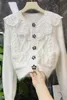 Women's o-neck lace patched cute sweater coarse wool knitted single breasted cardigan coat SML