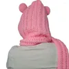 Chapéu de sapo chapéu de olho de crochê lenço de lenço malha com capuz de xale envoltem um conjunto à prova de vento uma peça