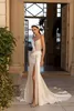 Zarif Denizkızı Gelinlik Şeffaf Tül Tul Tul V-Yok Tasarım Boncuklu Satin Şifon Split Trailer Plus Boyut Gelin Elbise Ünlü Elbise Vestidos De Novia