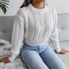 Suéter corto de punto Vintage 2022 primavera invierno suéter cuello redondo giro Casual manga larga Top mujeres Pull Femme