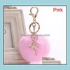 Keychains Lanyards 8cm kvinnor Pompom Plush Keyring Pom Dancing Angel Keychains Fluffy Rex Rabbit Päls Boll Key Chain Handbag Pendant DHDCM