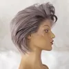 Colored Short Pixie Straight Bob Human Hair Machine made no Lace Wig For Women Brazilian Remy Hair Glueless Ombre Purple Grey Wigs