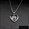 Pendant Necklaces Pet Dog Paw Footprint Hollow Love Heart Pendant Sier Color Choker Necklaces For Women Jewelry Necklace Drop Delive Dhnvq