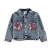 Jackets Infant Kids Baby Girls Jeans Coat Sequin Leopard Ripped Hole Patchwork Spring Autumn Fashion Denim Tops Clothes 1-6Y