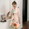 Etniska kläder rosa qipao vintage elegant parti karneval mode förbättrade modern cheongsam klänning kvinnor traditionell kinesisk asiatisk topp