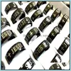 Band Rings Wholesale 36Pcs Black 8Mm Jesus Cross 316L Stainless Steel Rings Christian Enamel Fashion Band Jewelry Finger Ring Drop De Dhnqw