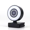 Webcam 1080p Built-In Ring Light Conference Video Computer HD Camera With Microphones For Youtube Live No Auto Focus