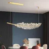 Pendant Lamps Nordic Living Dining Table Coffee Shop Kitchen Island Hanging Light Golden Room LED Fixture Modern Leaf-Shaped Chandelier