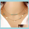 Chaîne Gland Bar Mtilayer Collier Vintage Boho Turquoise Perles Pendentifs Longues Charmes Chaînes Colliers Drop Delive Dh8Yd