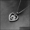 Pendant Necklaces Pet Dog Paw Footprint Hollow Love Heart Pendant Sier Color Choker Necklaces For Women Jewelry Necklace Drop Delive Dhnvq