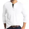 T-shirts pour hommes printemps automne T-shirts à manches longues mode Slim bas col montant demi Cardigan poche chemise homme vêtements