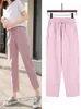 여성용 바지 Capris Womens Spring Spring Summer Cotton Linen Solid Elastic Waist Candy Colors Harem 바지 여성 숙녀를위한 부드러운 고품질 S-XXL 221109