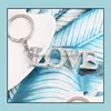 Keychains Lanyards Romantic Diamond Letter Keychain Pendant Metal Love Keyring Couple Key Chain Creative Accessories Gifts Drop De Dhpvn