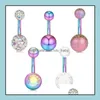 Navel Bell -knop Rings roestvrij navel ringen piercings ombligo navel pierce sexy oorregen regenboog body sieraden pircing drop dhmxf