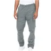 Pantalons pour hommes Automne et hiver Hommes Solide Couleur Travail Cordon Jambe Bouche Bande Collante Multi Poche Vêtements Pour La Construction 1 An