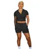 Damskie dresy fitness Fitness Activewear Women's Tracksuit solidne sportowe pasujące zestawy z zamykaniem zamków z krótkim rękawem
