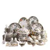 Europäische Luxus-Dschungeltier-Geschirr-Sets aus Keramik mit Handvergoldung, 58-teilig, Bone China-Geschirr, Teller, Geschirr, Kaffee- und Tee-Set