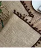 Nappe de table en Jute tissée Vintage, napperons de café pour la maison avec décoration de boule de cheveux de noël