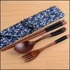 Chopsticks Japanese Wood Cutrow Set Miljö Nature Trägaffel Spoon Chopsticks Portable Knife Spoons Travel Dom Drop Delive DH15W