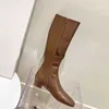 Salto grosso outono/inverno novo cavaleiro fino botas femininas longas de couro infantil