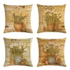 Pillow Personalized Flowerpot White Flowers Covers Chair Waist Cotton Linen Cover 45 45cm Home Decor