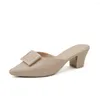 Hausschuhe S￼￟igkeiten Farbe spitzer Zehen Gelee Slides Schuhe Frau Dicke High Heels weibliche Marke Schnalle Dekoration Maultiere Pantoufle