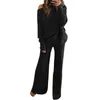 Women's Two Piece Pants 1 Set Stylish Pullover Solid Color Soft Lady Pure Top Rope Pulling