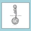 Navel Bell Button Rings Diamond Dangle Belly Bars Button Ring Piercing Crystal Body Jewelry Navel Rings Flower Shape Pendant Drop D Dhlnc