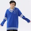 Suéteres masculinos Street Moda Personalidade Sweater Sweater Men Colorblock Letter Bordado Vicado V Knit Top Winter Teen Casual Loose