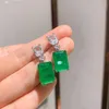 Pendientes de tuerca Diseño de moda Corte cuadrado Esmeralda CZ Pendiente de gota Mujer Color plata Dangler Joyería de compromiso de boda vintage272n