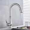 Kitchen Faucets Rozin Brushed Nickel Faucet Pull Out Mixer Tap Single Handle Stream Sprayer Spout Cold Water 221109