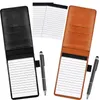 Mini Pocket Notepad Set PU Business Business Fearizontal مع 50 ورقة مبطنة للمكاتب والمدرسة بنية أسود