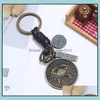 Keychains Lanyards 12 Constellation Keychain Cowe Zodiac Keychains Retro Woven Key Chain Bronze Keyring For Birthday Gift Drop Del Dh9N2