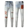 22ss Ripped Fashion herrjeans Kläder Designerbyxor Ljusblå Herr Slim Denim Raka Biker Hole Hip Hop Jeans Herr