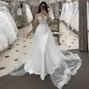 Full Sleeves Lace Mermaid Wedding Dresses Detachable Train Grown Bridal Gown Tulle Overskirt Mariage 326 326