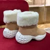 Designe Frauen Plattform Stiefel Frau Winter Knöchel Australien Schnee Stiefel Dicken Boden Echt Leder Warme Flauschige Booties Mit Fell