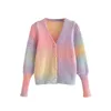 Women's Knits Button Down Cardigans Long Sleeve V Neck Tie-Dye Print Loose Sweaters 2022 Autumn Winter Casual Knitted Clothing