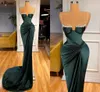 Dunkelgrüne, elegante Satin-Meerjungfrau-Abschlussballkleider, glänzende Pailletten-Spaghettiträger, Abendkleider für formelle Anlässe, Aso Ebi, gerafftes, sexy Kleid für den zweiten Empfang, CL1389