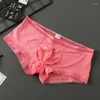 Slip taille basse hommes glace soie hommes sous-vêtements Ultra-mince translucide Sexy culotte hanche levage couleur unie Lingerie