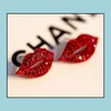 Stud Sexy Red Lip Diamond Orecchini a bottone Vintage Fill Strass Big Earring Women Girl Party Jewelry Regalo di San Valentino Drop Delivery Dhzt9