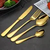 Dinnerware Sets 24 PCS 1 Set Stainless Steel Golden Cutlery Steak Knife Fork Coffee Spoon Teaspoon Dinner Tableware Service