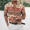 Mäns casual skjortor män mode skjorta stor med aztek etnisk blommuttryck långärmad vintage kläder cardigan topp