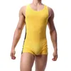 Undersirts Mens Leotard Sexy Mesh Bodysuits de uma peça gay luta livre boxeadores de cueca macacão de roupas de macacão macacão