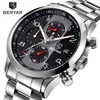 Benyar Fashion Chronograph Sport Horloges Men roestvrijstalen riem Kwarts Watch Clock Relogio Masculino Reloj Hombre Black1724