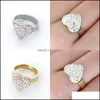 مع الحجارة الجانبية BK Lots 30pcs Heart Gemstone Gemstone Stainless Steel Rings Mix Mix Fashion Shiny Charm Elegant Wedding Wedding Gifts J Dhgcm