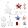 Party Favor Christmas Ornament Party Sublimation White Ceramic Squard Oval Shaped Decor With Gold String Xmas Tree Hanging Pendant D Dhvcu