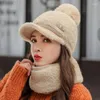 Visiere Donna Berretti caldi Cappelli da equitazione Cappellini da neve Cappello invernale lavorato a maglia Sciarpa Set Palla di pelo Pompon Protezione per le orecchie in lana Collare