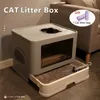 Autres fournitures de chat Entièrement fermée Pet Fold Pan Toilette Anti-Splash Bac à litière avec cuillère propre chaton maison plastique 221108